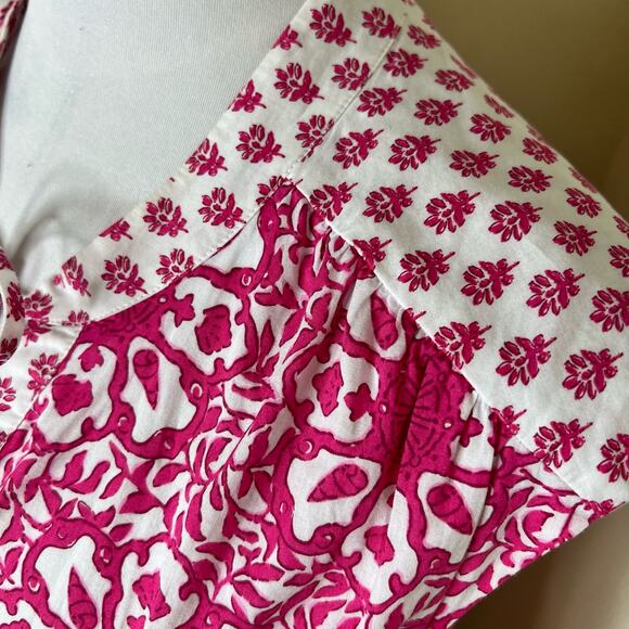 Vineyard Vines Tunic Dress XS Pink Peasant Shift Block Print Mini V-Neck Cotton - Picture 6 of 10